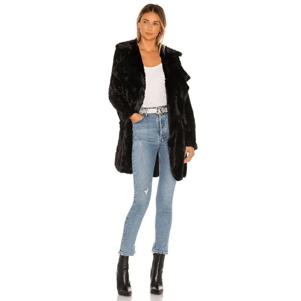 Jack By BB Dakota Black Shear Factor Faux Fur Coat Size XS
